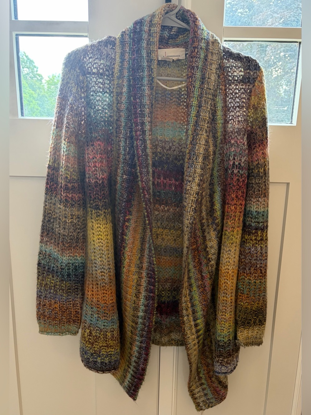 Anthropologie Rare Multicolor Open Front Shawl Collar Cardigan Sweater Small - Picture 2 of 8